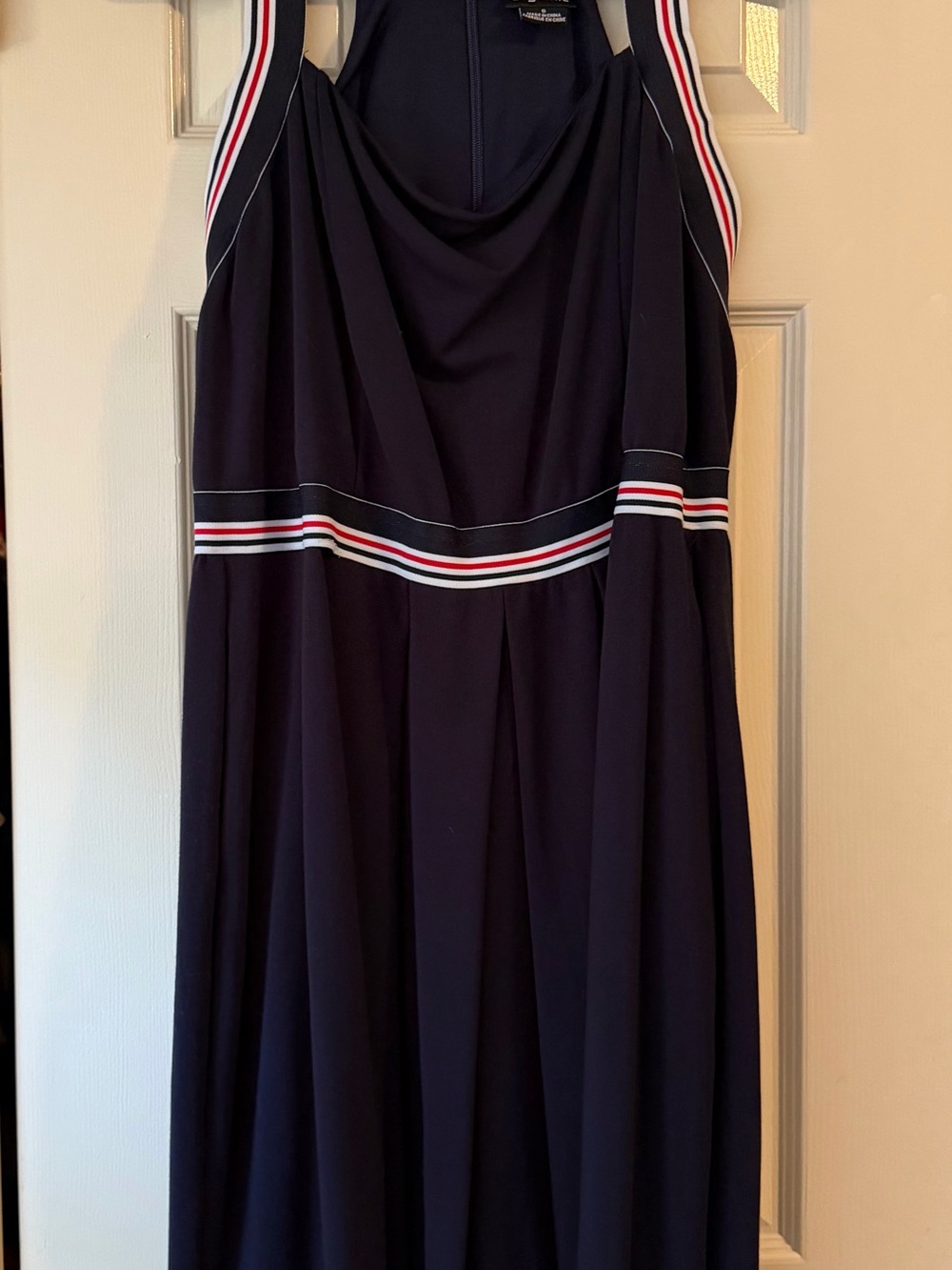 City Chic Navy Maxi Dress with Red and White Stripe Detail